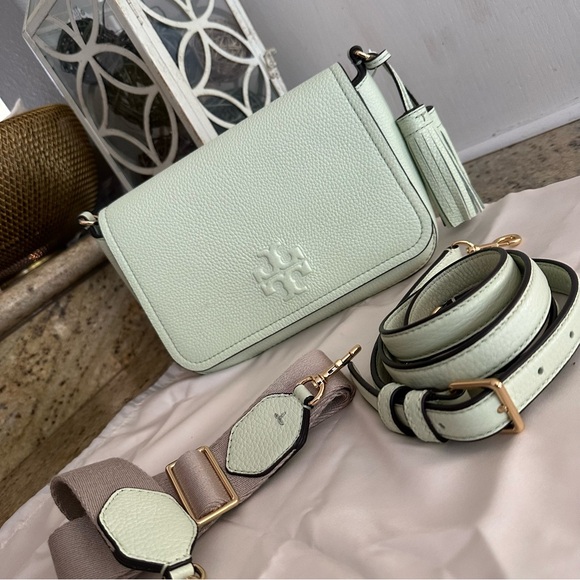 New Tory Burch Thea web flap green mist double straps - Picture 4 of 10